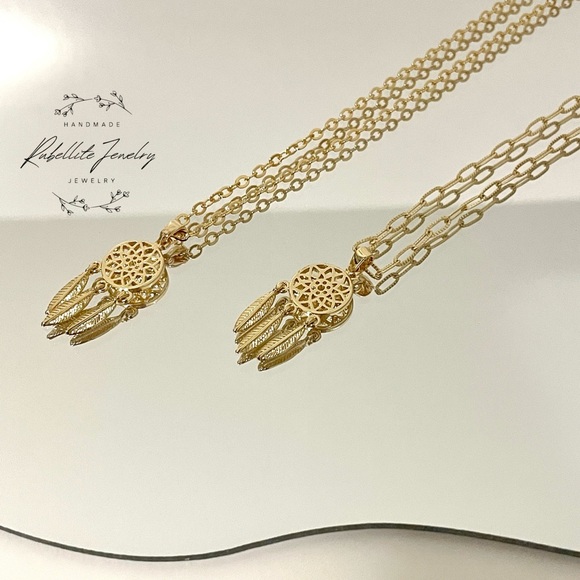 Gold filled Dreamcatcher Charm Necklace Link Chain Necklace Gold Chain Necklace - Picture 2 of 8